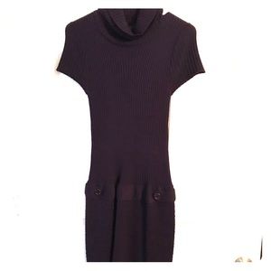 Dark purple sweater dress with turtleneck